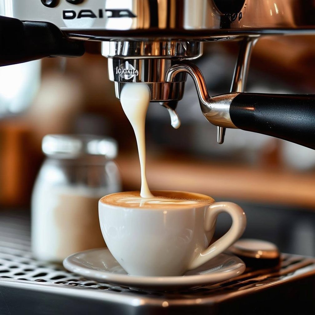 Barista coffee with milk being poured